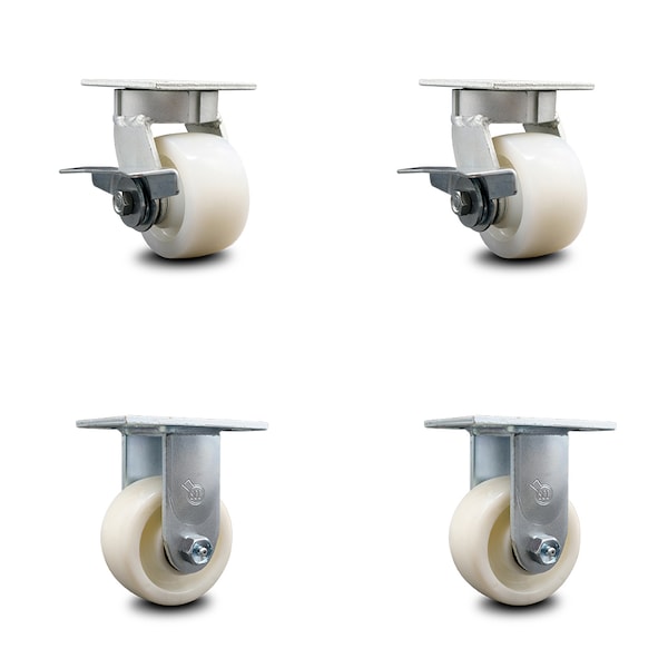 4 Inch Kingpinless Nylon Wheel Caster Brakes 2 Rigid, 2PK